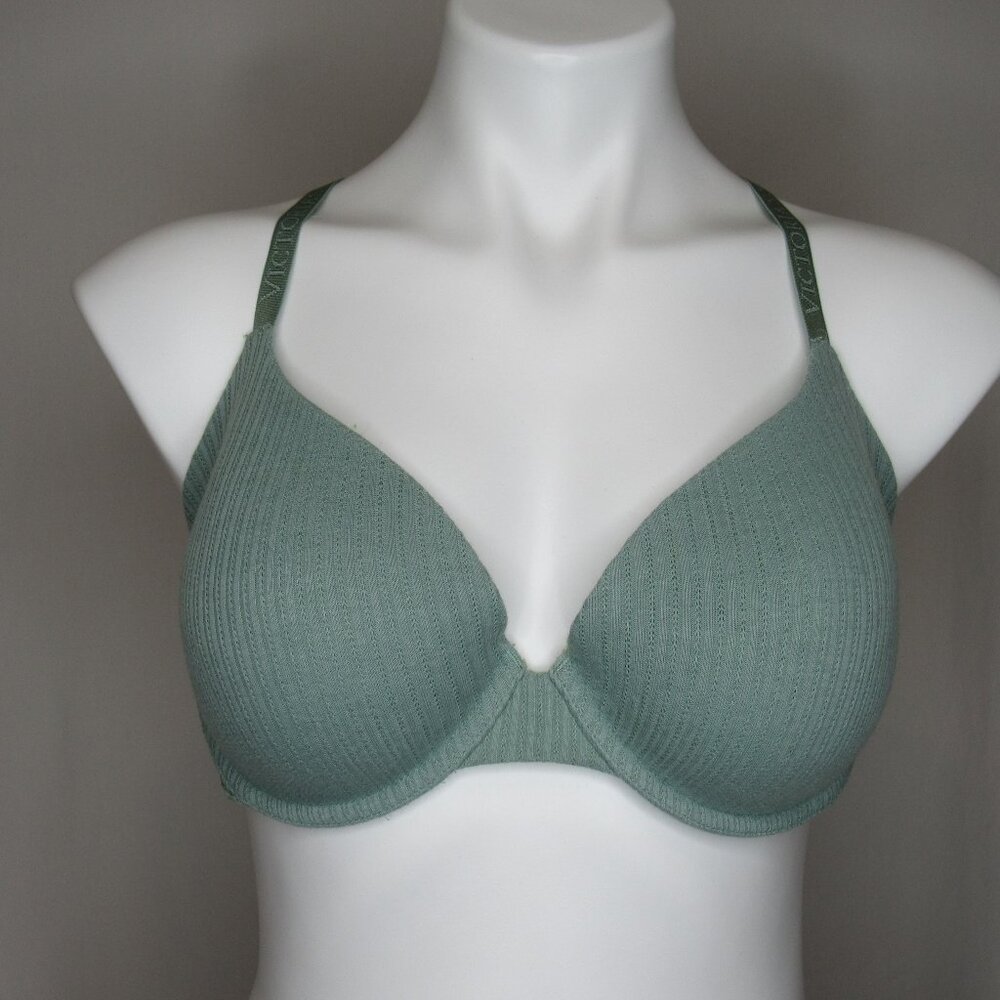 Victoria's Secret Green T-Shirt Lightly Lined Demi Bra Ribbed 36D